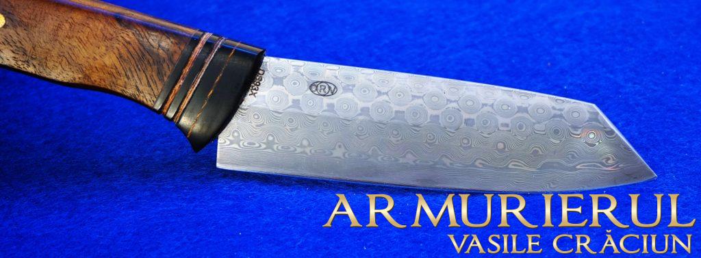 cutit bucatarie Chef ,otel damasteel DS93x ,64 HRc , maner radacina nuc +25 ore manufactura